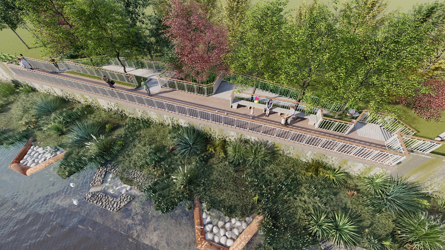 新設觀景平台休閒座椅提供賞景休憩新據點(模擬圖)