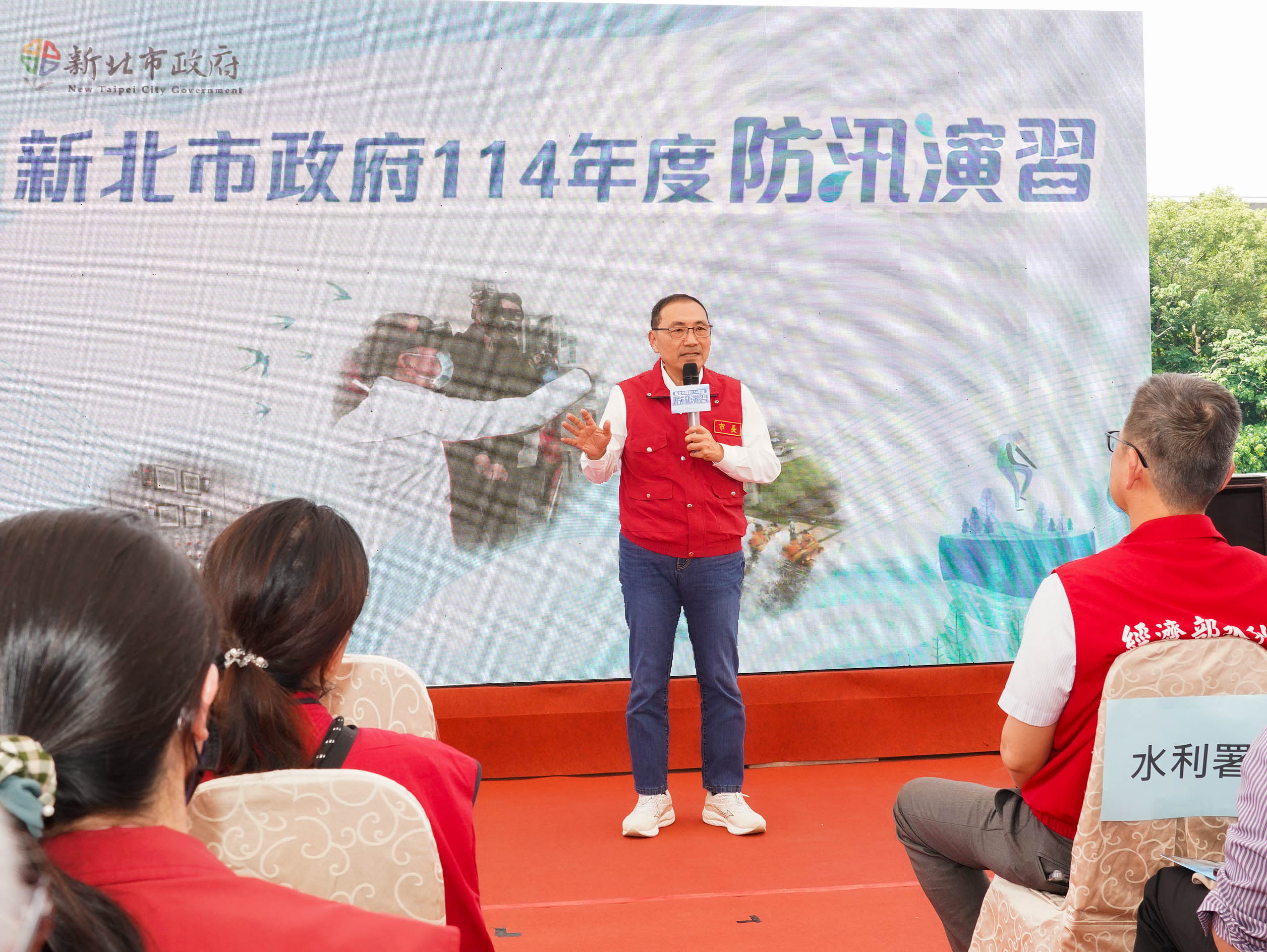 市長侯友宜視察防汛演習表示，透過不斷強化的防汛作為，期能在災害發生時，降低生命財產的損失與生活不便