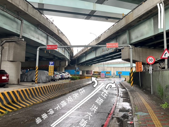 5號越堤道施工6月10日12時起交通管制，中興路3段繞道示意照