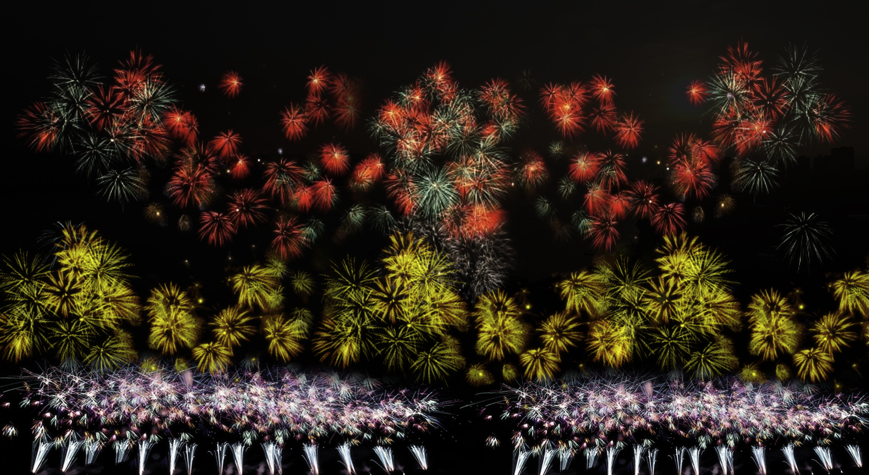 模擬圖：美哉新北-豐富多彩的小花，與穿梭的螢火蟲占滿天空畫 面象徵欣欣向榮