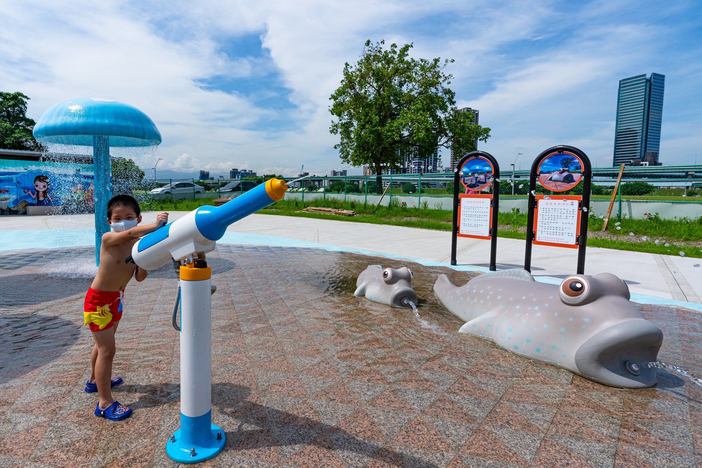 海世界水樂園設施：噴水彈塗魚，造型可愛